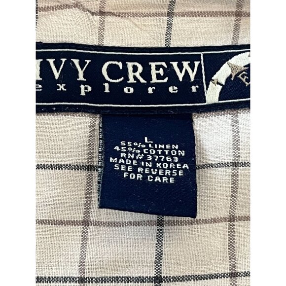 Ivy Crew Shirt Mens Large Linen Blend Check Plaid Button Up Casual‎ Short Sleeve - Picture 8 of 9